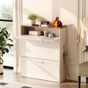 image:imageVINGLI Shoe Cabinet for Entryway Farmhouse Slim Shoe Rack Storage with 3 Flip Drawers Rustic Brown Top amp Washed White Body Narrow Hidden Shoe Organizer for Hallway 95 DepthRustic White  Vintage Brown