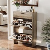 image:imageVINGLI Shoe Cabinet for Entryway Farmhouse Slim Shoe Rack Storage with 3 Flip Drawers Rustic Brown Top amp Washed White Body Narrow Hidden Shoe Organizer for Hallway 95 DepthWashed Grey