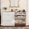 image:imageVINGLI Shoe Cabinet for Entryway Farmhouse Slim Shoe Rack Storage with 3 Flip Drawers Rustic Brown Top amp Washed White Body Narrow Hidden Shoe Organizer for Hallway 95 DepthWhite  Oak