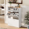 image:imageVINGLI Shoe Cabinet for Entryway Farmhouse Slim Shoe Rack Storage with 3 Flip Drawers Rustic Brown Top amp Washed White Body Narrow Hidden Shoe Organizer for Hallway 95 DepthWhite  Oak