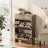 image:imageVINGLI Shoe Cabinet for Entryway Farmhouse Slim Shoe Rack Storage with 3 Flip Drawers Rustic Brown Top amp Washed White Body Narrow Hidden Shoe Organizer for Hallway 95 DepthWashed Gray