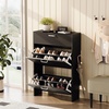 image:imageVINGLI Shoe Cabinet for Entryway Farmhouse Slim Shoe Rack Storage with 3 Flip Drawers Rustic Brown Top amp Washed White Body Narrow Hidden Shoe Organizer for Hallway 95 DepthBlack
