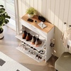 image:imageVINGLI Shoe Cabinet for Entryway Farmhouse Slim Shoe Rack Storage with 3 Flip Drawers Rustic Brown Top amp Washed White Body Narrow Hidden Shoe Organizer for Hallway 95 DepthWhite  Oak