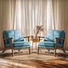 image:imageVINGLI Solid Wood Wide Armrests Accent Chair Set of 2Upholstered Mid Century Modern Chair with PillowFarmhouse Arm Chair Comfy Reading ChairChairs Living RoomBedroomGuest RoomTeddy FleeceKhakiNavy Blue