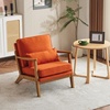 image:imageVINGLI Solid Wood Wide Armrests Accent Chair Set of 2Upholstered Mid Century Modern Chair with PillowFarmhouse Arm Chair Comfy Reading ChairChairs Living RoomBedroomGuest RoomTeddy FleeceKhakiBurnt Orange