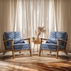 image:imageVINGLI Solid Wood Wide Armrests Accent Chair Set of 2Upholstered Mid Century Modern Chair with PillowFarmhouse Arm Chair Comfy Reading ChairChairs Living RoomBedroomGuest RoomTeddy FleeceKhakiDark Blue