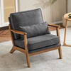 image:imageVINGLI Solid Wood Wide Armrests Accent Chair Set of 2Upholstered Mid Century Modern Chair with PillowFarmhouse Arm Chair Comfy Reading ChairChairs Living RoomBedroomGuest RoomTeddy FleeceKhakiDark Grey