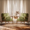 image:imageVINGLI Solid Wood Wide Armrests Accent Chair Set of 2Upholstered Mid Century Modern Chair with PillowFarmhouse Arm Chair Comfy Reading ChairChairs Living RoomBedroomGuest RoomTeddy FleeceKhakiGreen
