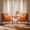 image:imageVINGLI Solid Wood Wide Armrests Accent Chair Set of 2Upholstered Mid Century Modern Chair with PillowFarmhouse Arm Chair Comfy Reading ChairChairs Living RoomBedroomGuest RoomTeddy FleeceKhakiBurnt Orange