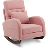 image:imageVINGLI Teddy Fleece Low Seat Rocking ChairBoucle Upholstered Nursery Glider Chair with Side PocketsAccent Arm Chair with High BackrestComfy Head RestSolid Woodfor Living Room BedroomBeigePinkteddy Fleece