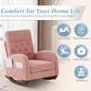 image:imageVINGLI Teddy Fleece Low Seat Rocking ChairBoucle Upholstered Nursery Glider Chair with Side PocketsAccent Arm Chair with High BackrestComfy Head RestSolid Woodfor Living Room BedroomBeigePinkteddy Fleece
