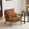 image:imageVINGLI Upgraded Premium Corduroy Accent ChairUpholstered Arm ChairSolid Wood Comfy Reading Chair with Lumbar Pillow Mid Century Modern Chairs for Living RoomBedroomGuest RoomLight GreyBrown1pc