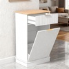 image:imageVINGLI 10 Gallon Tilt Out Trash Can Cabinet White Wooden Fluted Garbage Cabinet with Drawer Hidden Trash amp Laundry Hamper for Kitchen Living Room and Laundry Room White10Gallons