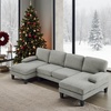 image:imageVINGLI 110 UShaped Sectional Couch with Two Chaise Affordable Small Sofa with 4 Seats Chenille Fabric Comfy Couches for Living Room BlueChenilleblue