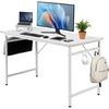 image:imageVINGLI 63 Inch Computer Office Modern Simple Gaming Desk with Side Fabric Drawer amp Hook Up WearResistant Surface Writing Desk Work Desk for Bedroom Living Room Oak GreyWhite