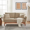 image:imageVINGLI 635 W Mid Century Small Love Seat Couch with Soild Wood Frame 2 Seater Comfy Linen Fabric Loveseat Sofa Small Couch with Two Pillows for Bedroom Living Room Small Spaces GreyKhaki