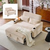 image:imageVINGLI Beige Futon Sofa Bed Convertible Loveseat Sleeper Sofa Couch Corduroy Pullout Sofa Fold Out Couch Bed with USB Ports Cup Holders Armrest for Living Room Bedroom Apartment RoomBeige