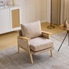 image:imageVINGLI Boho Rattan Braided Accent Chair with Solid Wood 315 Wide Armrests Chenille Upholstery Indoor Lounge Chair with Lumbar Pillow amp Rope Arms for Living Room Bedroom Reading Room Sage GreenKhaki