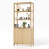 image:imageVINGLI Bookcase with Fluted Doors 71 Wood Storage Cabinet with Adjustable Shelves 6Tier Display Cabinet Bookshelf for Study Living Room Home Office Kitchen Pantry WalnutNature Oak