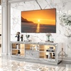 image:imageVINGLI Mirrored TV Stand with Sparkling Diamonds amp LED Lights for TVs Up to 65 Inch Assembled Modern Entertainment Center with Drawer and Shelves for Living Room Silver 57 x 15 x 20Without Fireplace