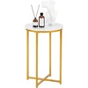 image:imageVINGLI Modern End Table Set of 2 Round Side Table with Golden Metal Frame for Bedroom Living Room Accent Coffee Table Nightstand with Faux Marble Top WhileGold