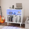 image:imageVINGLI Record Player Stand with Open Vinyl Storage MidCentury Album Storage Table with LED Light up to 300 Albums Vinyl Record Player Shelf with Power Outlet for Living Room Grey OakWhite