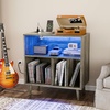 image:imageVINGLI Record Player Stand with Open Vinyl Storage MidCentury Album Storage Table with LED Light up to 300 Albums Vinyl Record Player Shelf with Power Outlet for Living Room Grey OakGrey Oak