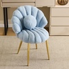 image:imageVINGLI ShellShaped Teddy Fleece Accent Vanity Chair with BackComfy Blue and Gold Desk Chair No WheelsCute Small Pearl Deco PillowGift for GirlsWomenfor MakeupOfficeDiningNailSewingBedroomBlue