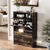 image:imageVINGLI Shoe Cabinet for Entryway Farmhouse Slim Shoe Rack Storage with 3 Flip Drawers Rustic Brown Top amp Washed White Body Narrow Hidden Shoe Organizer for Hallway 95 DepthDark Rustic Oak