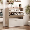 image:imageVINGLI Shoe Cabinet for Entryway Farmhouse Slim Shoe Rack Storage with 3 Flip Drawers Rustic Brown Top amp Washed White Body Narrow Hidden Shoe Organizer for Hallway 95 DepthRustic White  Vintage Brown
