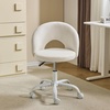 image:imageVINGLI Small Vanity Chair with Faux Fur Wheels for GirlsCute Adjustable Height Armless Office Desk Chair360Swivel Comfy Rolling for StudyMake up RoomSmall SpaceBlueLinen White