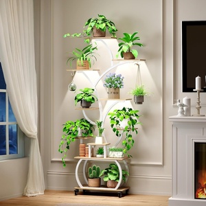 image:imagePlant Stand Indoor with 4 Grow Lights amp 3 Colors 61 Tall 10Tier Plant Shelf for Indoor Plants TreeShaped Display Stand on 360 Lockable Wheels for Living Room Balcony amp Office White and Oak