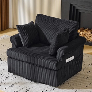 image:imageVINGL 392 Wide 360 Swivel Accent Armchair with 2 Pillows Oversized Single Sofa Chair and a Half with Side Pockets and Wide armrest for Living Room Bedroom Reading Room Corduroy BlackBlack