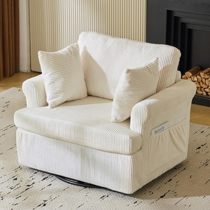 image:imageVINGL 392 Wide 360 Swivel Accent Armchair with 2 Pillows Oversized Single Sofa Chair and a Half with Side Pockets and Wide armrest for Living Room Bedroom Reading Room Corduroy BlackBeige