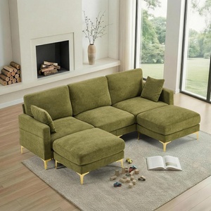 image:imageVINGLI 100 W U Shaped Couch with Ottoman 22 Deep Seat Comfortable Sectional Couches for Living Room 3 Seater Chenille Fabric Cloud Sofa for Apartment Small Spaces Bedroom GreenGreen