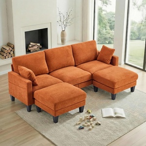image:imageVINGLI 100 W U Shaped Couch with Ottoman 22 Deep Seat Comfortable Sectional Couches for Living Room 3 Seater Chenille Fabric Cloud Sofa for Apartment Small Spaces Bedroom GreenOrange