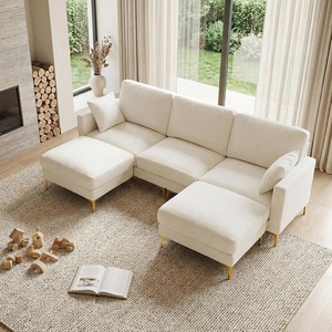 image:imageVINGLI 100 W U Shaped Couch with Ottoman 22 Deep Seat Comfortable Sectional Couches for Living Room 3 Seater Chenille Fabric Cloud Sofa for Apartment Small Spaces Bedroom GreenBeige