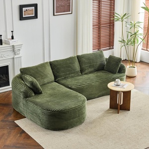 image:imageVINGLI 101 W Boneless Curved Sectional Sofa with Convertible Chaise Modular Cloud Couch for Living Room with Cozy Corduroy Fabric No Assembly Needed for Apartment Bedroom Small Spaces KhakiOlive Green