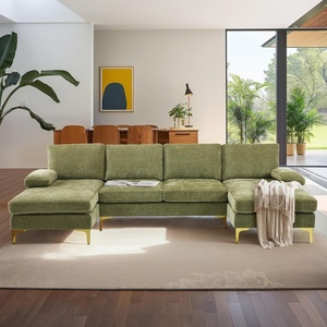 image:imageVINGLI 110 Sectional Couches for Living RoomU Shape Couch with Double Chaise 4Seat Sofa Set with Chenille Fabric for Home FurnitureOlive Green