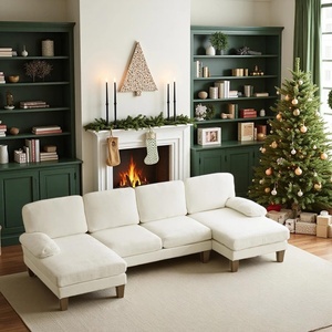 image:imageVINGLI 110 Sectional Couches for Living RoomU Shaped Couch with Double Chaise 4Seat Sofa Set with Chenille Fabric for Home FurnitureBlackChenillebeige