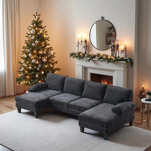 image:imageVINGLI 110 Sectional Couches for Living RoomU Shaped Couch with Double Chaise 4Seat Sofa Set with Chenille Fabric for Home FurnitureBlackChenilleblack