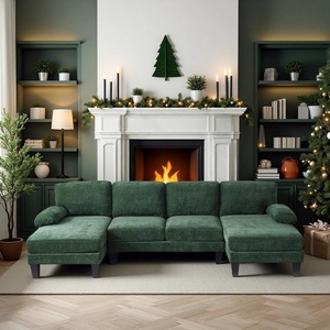 image:imageVINGLI 110 Sectional Couches for Living RoomU Shaped Couch with Double Chaise 4Seat Sofa Set with Chenille Fabric for Home FurnitureBlackChenilleforest Green