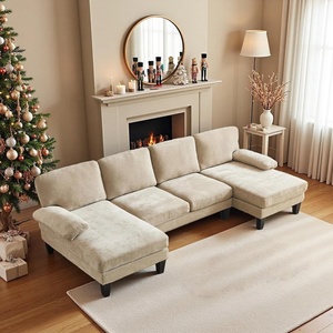 image:imageVINGLI 110 Sectional Couches for Living RoomU Shaped Couch with Double Chaise 4Seat Sofa Set with Chenille Fabric for Home FurnitureBlackChenillelight Khaki