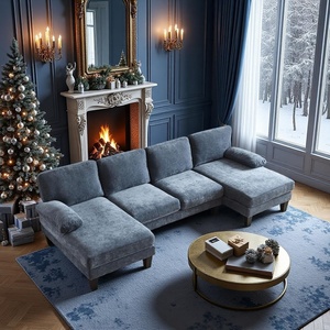 image:imageVINGLI 110 Sectional Couches for Living RoomU Shaped Couch with Double Chaise 4Seat Sofa Set with Chenille Fabric for Home FurnitureBlackChenilleocean Blue