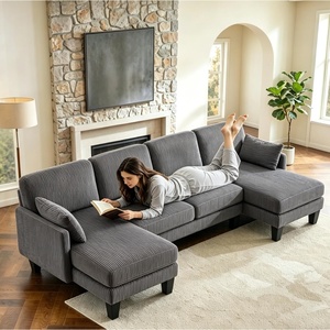 image:imageVINGLI 110 Sectional Couches for Living RoomU Shaped Couch with Double Chaise 4Seat Sofa Set with Chenille Fabric for Home FurnitureBlackCorduroydark Grey