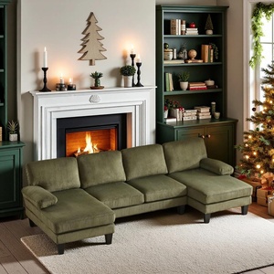 image:imageVINGLI 110 Sectional Couches for Living RoomU Shaped Couch with Double Chaise 4Seat Sofa Set with Chenille Fabric for Home FurnitureBlackCorduroygreen