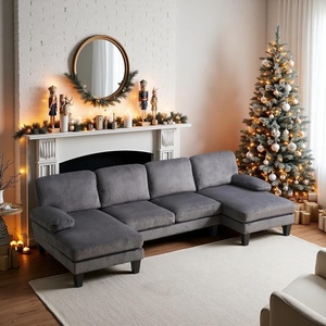 image:imageVINGLI 110 Sectional Couches for Living RoomU Shaped Couch with Double Chaise 4Seat Sofa Set with Chenille Fabric for Home FurnitureBlackCorduroygrey