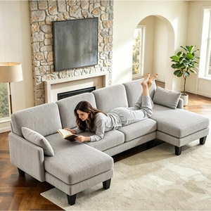 image:imageVINGLI 110 Sectional Couches for Living RoomU Shaped Couch with Double Chaise 4Seat Sofa Set with Chenille Fabric for Home FurnitureBlackCorduroylight Grey