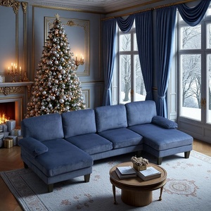 image:imageVINGLI 110 Sectional Couches for Living RoomU Shaped Couch with Double Chaise 4Seat Sofa Set with Chenille Fabric for Home FurnitureBlackCorduroyocean Blue