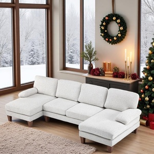 image:imageVINGLI 110 UShaped Sectional Couch with Two Chaise Affordable Small Sofa with 4 Seats Chenille Fabric Comfy Couches for Living Room BlueChenillebeige